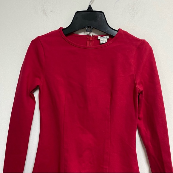 J Crew Long Sleeve Crew Neck Red Stretch Sheath Dress Size 00 - Picture 2 of 6